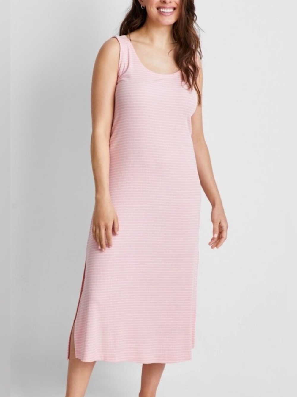 State of Day Womens XXL Pink/White Ribbed Modal Blend Tank Intimates Nightgown